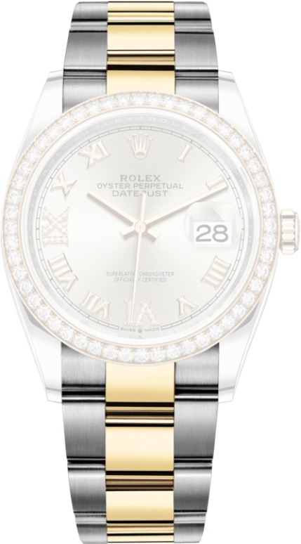 Rolex,Datejust 36 36mm,36mm,Yellow Gold,Stainless Steel,Silver,Automatic,Day,70hours,126283RBR,126283RBR-0018