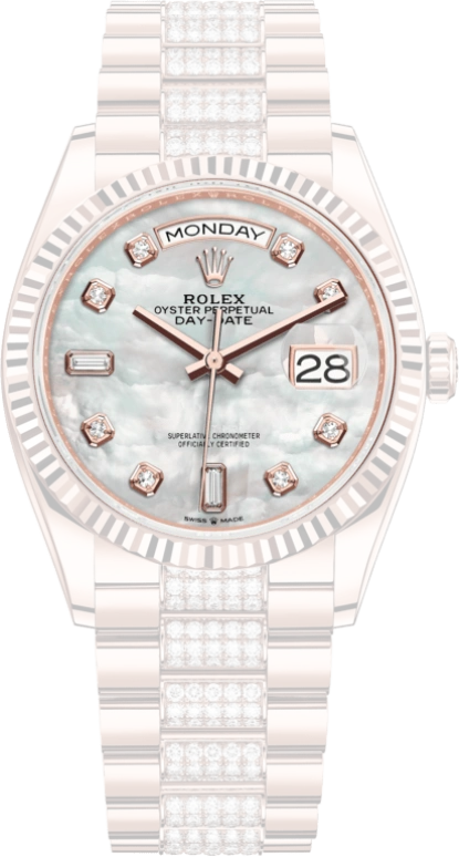Rolex,Day-Date 36 36mm,36mm,Rose Gold,White,Silver,Automatic,Date,Day,128235,128235-0032
