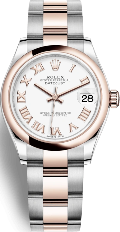 Rolex,Datejust 31 31mm,31mm,Rose Gold,Stainless Steel,White,Automatic,Day,55hours,278241,278241-0001