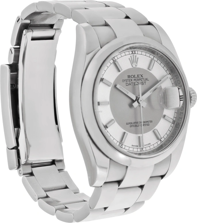 Rolex,Datejust 36 36mm,36mm,Stainless Steel,Silver,Grey,Automatic,Day,48hours,116200 Silver Tuxedo Oyster
