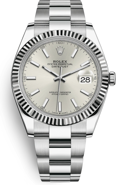 Rolex,Datejust 41 41mm,41mm,White Gold,Stainless Steel,Silver,Automatic,Day,70hours,Luis Suárez,126334,126334-0003