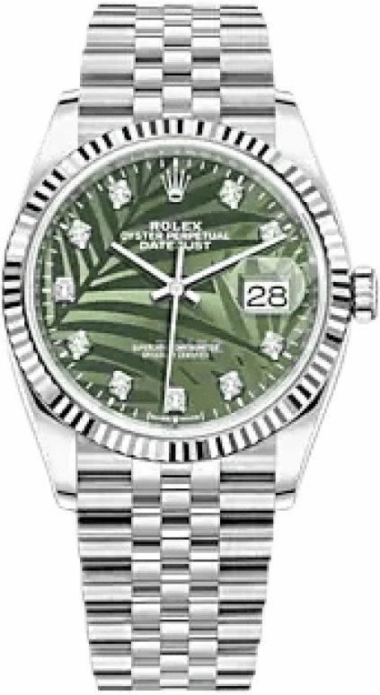 Rolex,Datejust 36 36mm,36mm,White Gold,Oystersteel,Green,Automatic,Day,70hours,126234,126234-0055