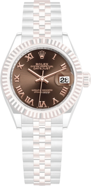 Rolex,Lady-Datejust 28mm,28mm,Rose Gold,Stainless Steel,Brown,Automatic,Day,55hours,279171,279171-0009