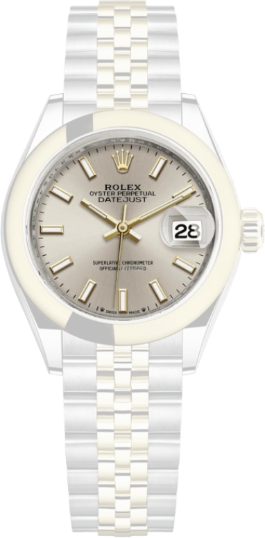 Rolex,Lady-Datejust 28mm,28mm,Yellow Gold,Stainless Steel,Silver,Automatic,Day,55hours,279163,279163-0019