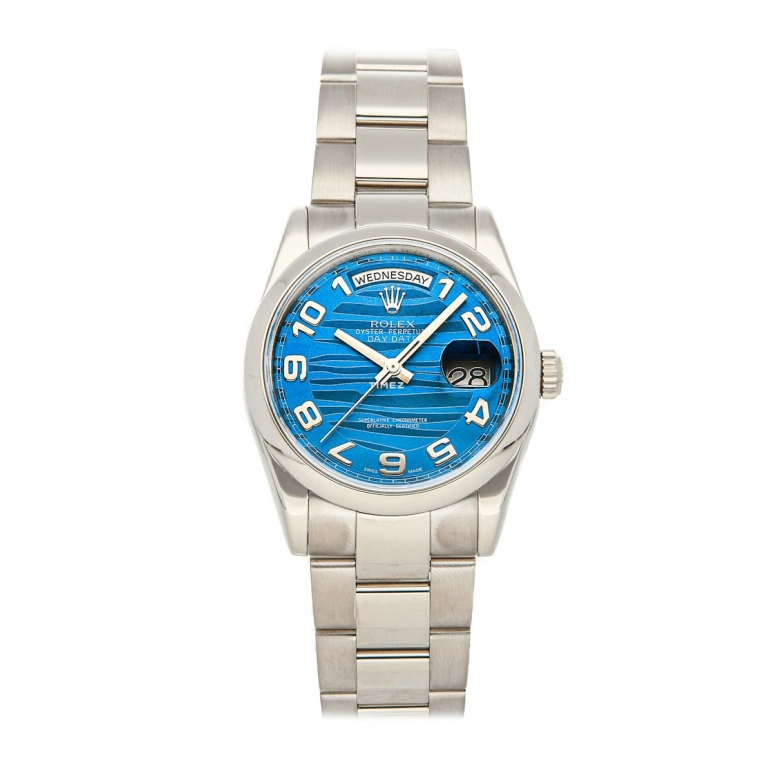 Rolex,Day-Date 36 36mm,36mm,White Gold,Blue,Automatic,Date,Day,118209,118209-Blue Wave