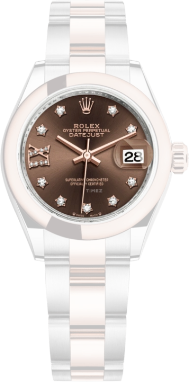 Rolex,Lady-Datejust 28mm,28mm,Rose Gold,Stainless Steel,Brown,Chocolate,Automatic,Day,55hours,279161,279161-0004