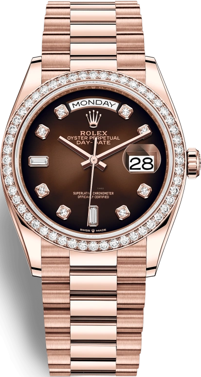 Rolex,Day-Date 36 36mm,36mm,Rose Gold,Brown,Automatic,Date,Day,128345RBR,128345RBR-0040