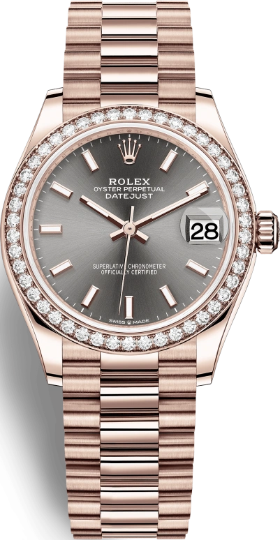 Rolex,Datejust 31 31mm,31mm,Rose Gold,Grey,Automatic,Day,55hours,278285RBR,278285RBR-0021