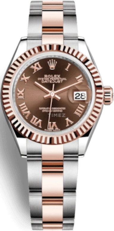 Rolex,Lady-Datejust 28mm,28mm,Rose Gold,Stainless Steel,Brown,Automatic,Day,55hours,279171,279171-0010