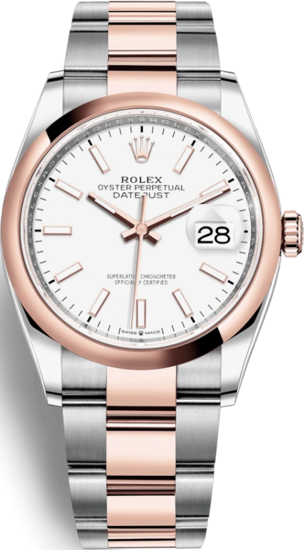 Rolex,Datejust 36 36mm,36mm,Oystersteel,Everose Gold,White,Automatic,Day,70hours,126201,126201-0018
