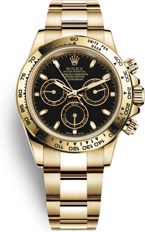 Rolex,Daytona 40mm,40mm,Yellow Gold,Black,Automatic,Chronograph,Column Wheel,116508,116508-0004