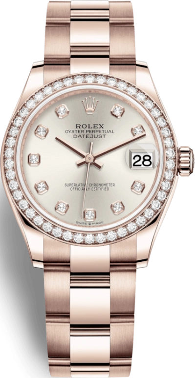 Rolex,Datejust 31 31mm,31mm,Rose Gold,Silver,Automatic,Day,55hours,278285RBR,278285RBR-0019