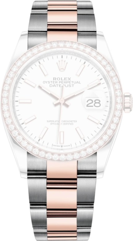 Rolex,Datejust 36 36mm,36mm,Rose Gold,Stainless Steel,White,Automatic,Day,70hours,126281RBR,126281RBR-0006