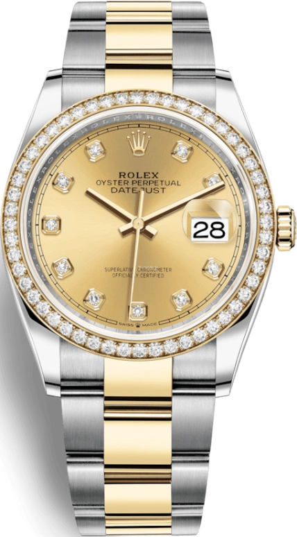 Rolex,Datejust 36 36mm,36mm,Yellow Gold,Stainless Steel,Champagne,Automatic,Day,70hours,126283RBR,126283RBR-0004