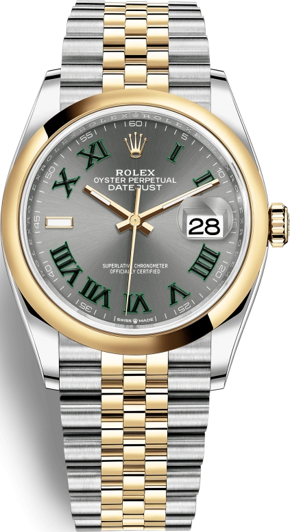 Rolex,Datejust 36 36mm,36mm,Yellow Gold,Stainless Steel,Grey,Automatic,Day,70hours,126203,126203-0035