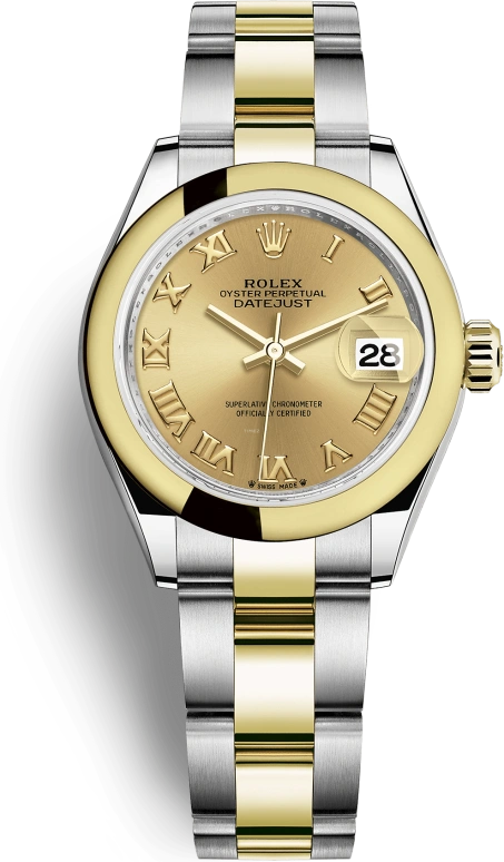 Rolex,Lady-Datejust 28mm,28mm,Yellow Gold,Oystersteel,Champagne,Automatic,Day,55hours,279163,279163-0010