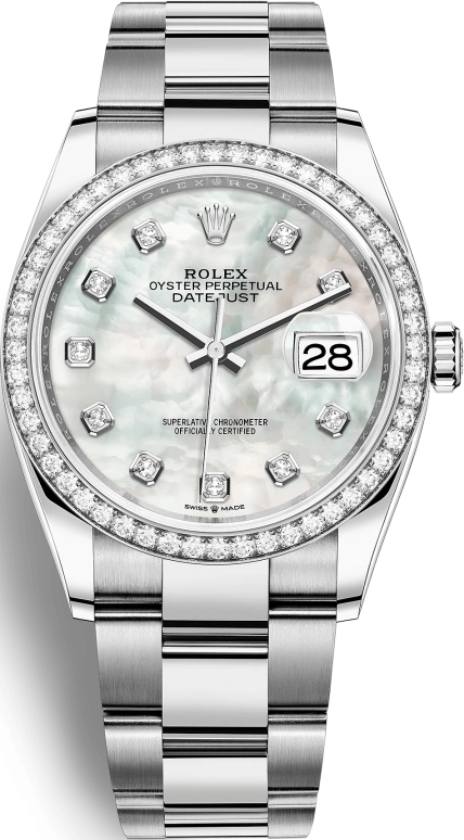 Rolex,Datejust 36 36mm,36mm,White Gold,Stainless Steel,White,Automatic,Day,70hours,126284RBR,126284RBR-0012