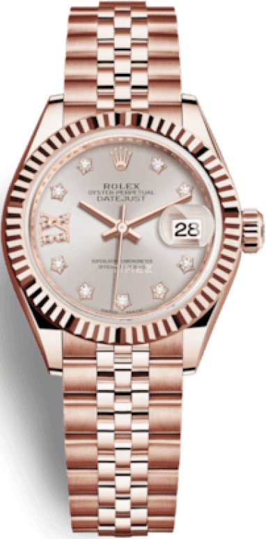Rolex,Lady-Datejust 28mm,28mm,Rose Gold,Silver,Automatic,Day,55hours,279175,279175-0006