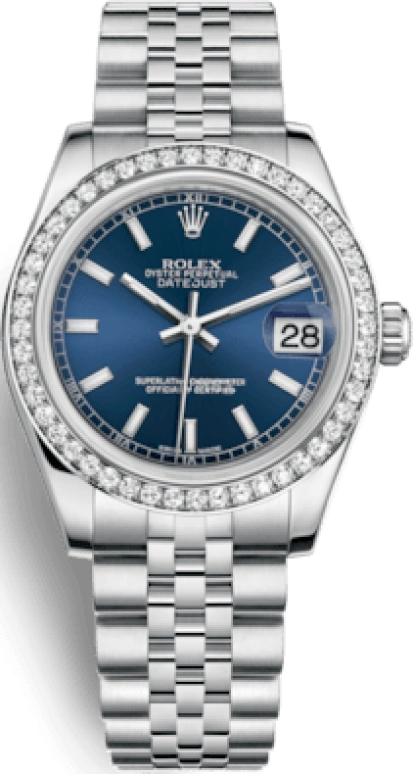 Rolex,Datejust 31 31mm,31mm,White Gold,Stainless Steel,Blue,Automatic,Day,48hours,178384,178384-0029