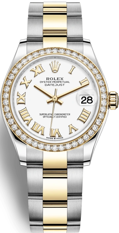 Rolex,Datejust 31 31mm,31mm,Yellow Gold,Stainless Steel,White,Automatic,Day,55hours,278383RBR,278383RBR-0001