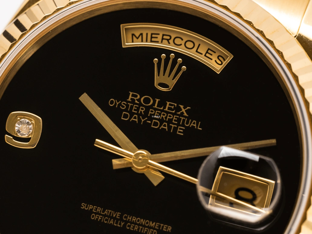 Rolex,Day-Date 36 36mm,36mm,Yellow Gold,Black,Automatic,Date,Day,118238 Onyx Arabic