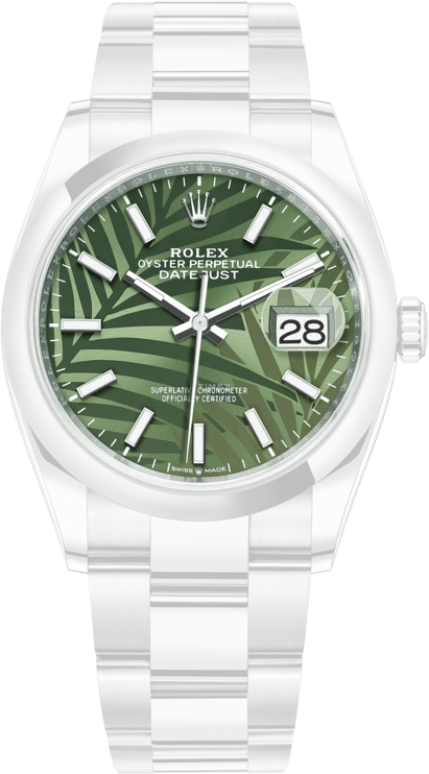 Rolex,Datejust 36 36mm,36mm,Stainless Steel,Green,Automatic,Day,70hours,126200,126200-0020