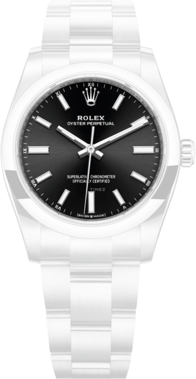 Rolex,Oyster Perpetual 34mm,34mm,Stainless Steel,Black,Automatic,55hours,In-house Caliber,124200,124200-0002