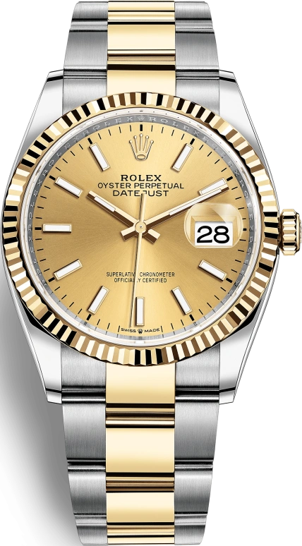 Rolex,Datejust 36 36mm,36mm,Yellow Gold,Stainless Steel,Champagne,Automatic,Day,70hours,126233,126233-0016