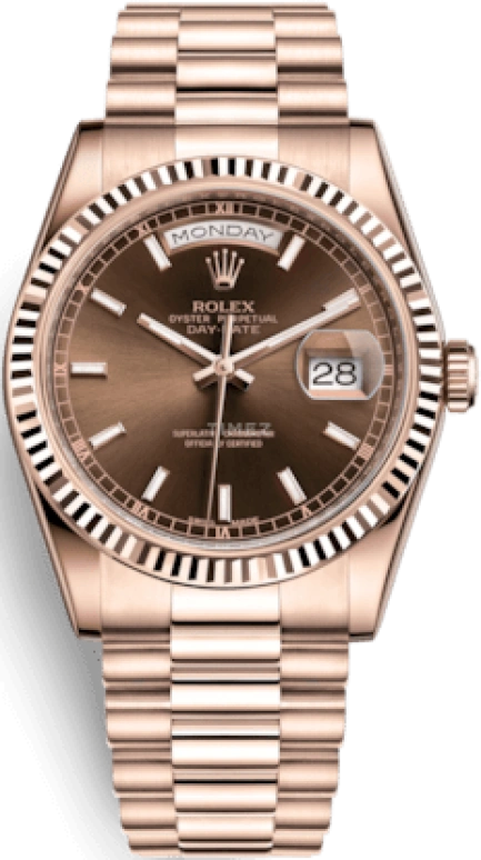 Rolex,Day-Date 36 36mm,36mm,Rose Gold,Brown,Chocolate,Automatic,Date,Day,118235F,118235F-0121