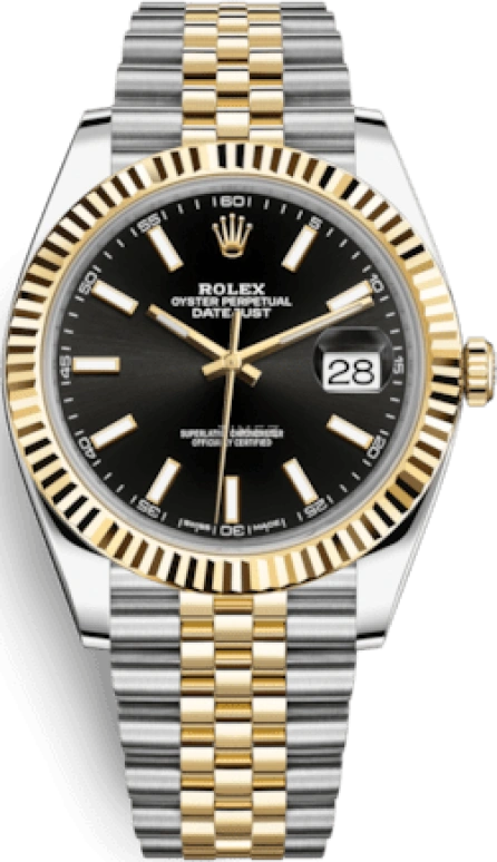 Rolex,Datejust 41 41mm,41mm,Yellow Gold,Stainless Steel,Black,Automatic,Day,70hours,126333,126333-0014