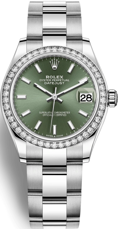 Rolex,Datejust 31 31mm,31mm,White Gold,Stainless Steel,Green,Automatic,Day,55hours,278384RBR,278384RBR-0021