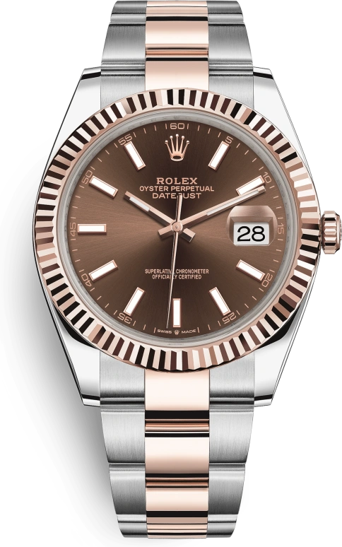 Rolex,Datejust 41 41mm,41mm,Rose Gold,Stainless Steel,Brown,Automatic,Day,70hours,126331,126331-0001