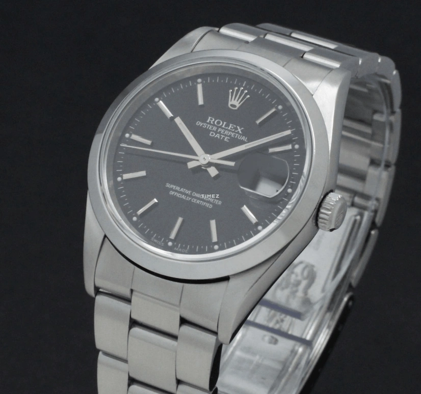 Rolex,Date 34mm,34mm,Stainless Steel,Black,Automatic,Day,48hours,15200 Black