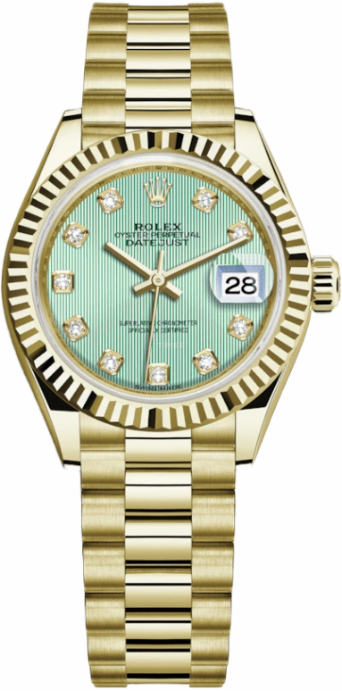 Rolex,Lady-Datejust 28mm,28mm,Yellow Gold,Green,Automatic,Day,55hours,279178,279178-0027