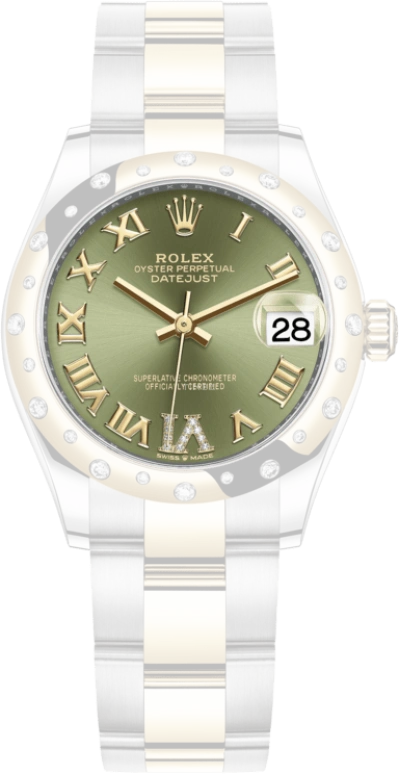 Rolex,Datejust 31 31mm,31mm,Yellow Gold,Stainless Steel,Green,Automatic,Day,55hours,278343RBR,278343RBR-0015