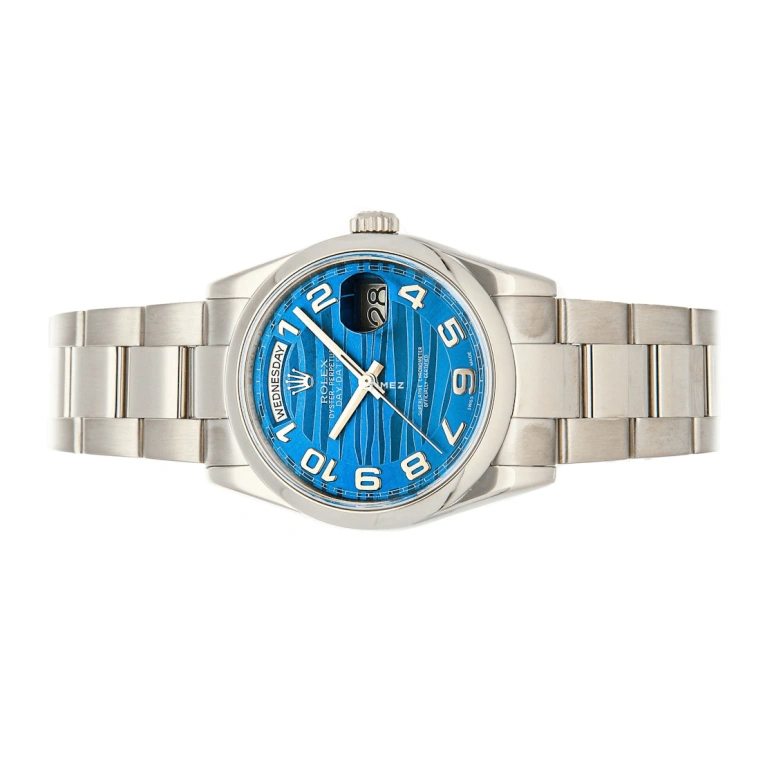 Rolex,Day-Date 36 36mm,36mm,White Gold,Blue,Automatic,Date,Day,118209,118209-Blue Wave