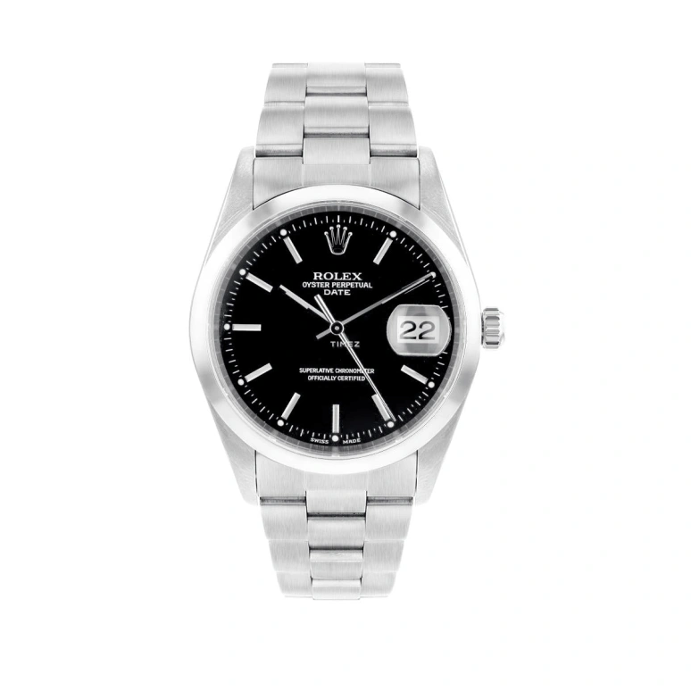 Rolex,Date 34mm,34mm,Stainless Steel,Black,Automatic,Day,48hours,15200 Black