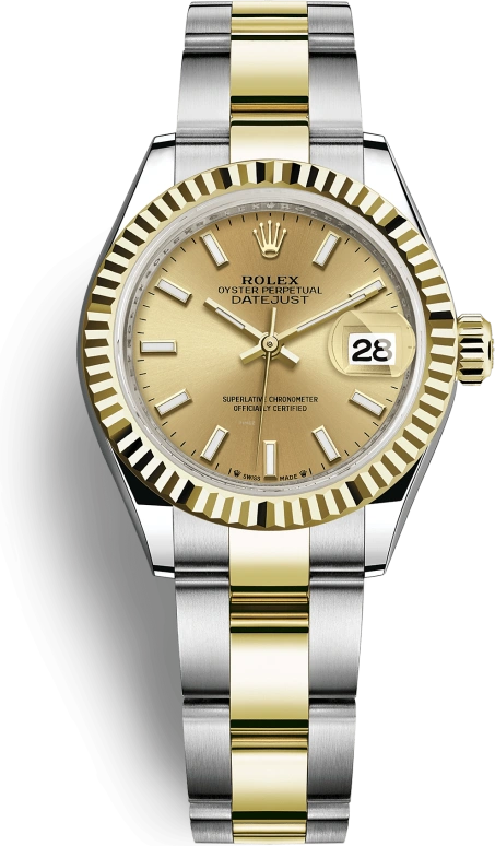 Rolex,Lady-Datejust 28mm,28mm,Yellow Gold,Stainless Steel,Champagne,Automatic,Day,55hours,279173,279173-0002
