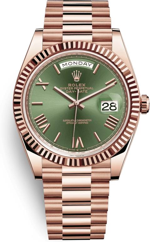 Rolex,Day-Date 40 40mm,40mm,Rose Gold,Green,Automatic,Date,Day,Carmelo Anthony,LeBron James,228235,228235-0025