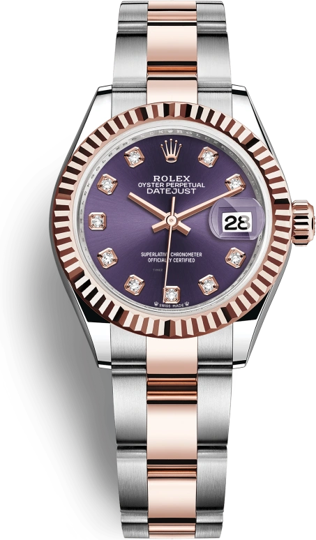 Rolex,Lady-Datejust 28mm,28mm,Rose Gold,Stainless Steel,Purple,Automatic,Day,55hours,279171,279171-0016