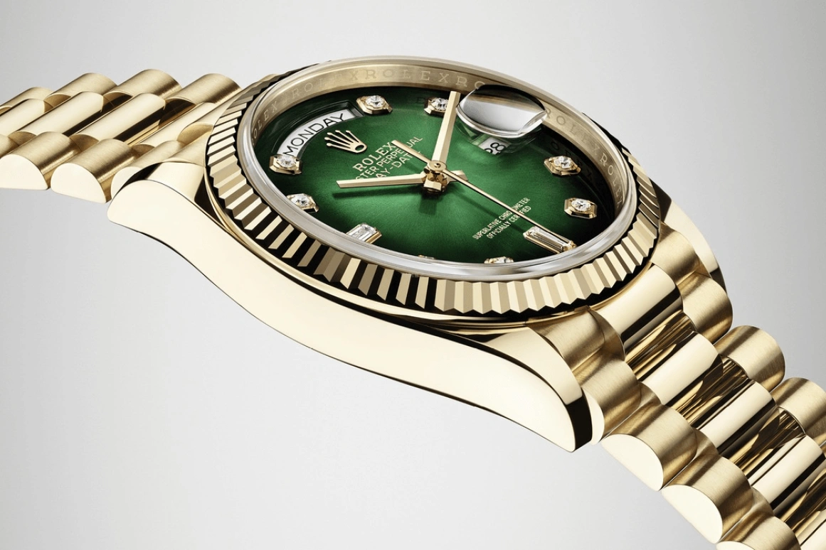 Rolex,Day-Date 36 36mm,36mm,Yellow Gold,Green,Automatic,Date,Day,128238,128238-0069