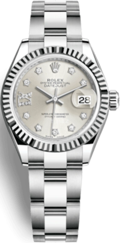 Rolex,Lady-Datejust 28mm,28mm,White Gold,Stainless Steel,Silver,Automatic,Day,55hours,279174,279174-0022