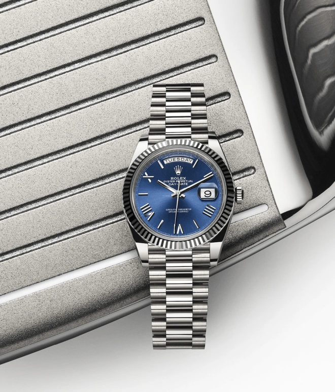 Rolex,Day-Date 40 40mm,40mm,White Gold,Blue,Automatic,Date,Day,228239,228239-0007