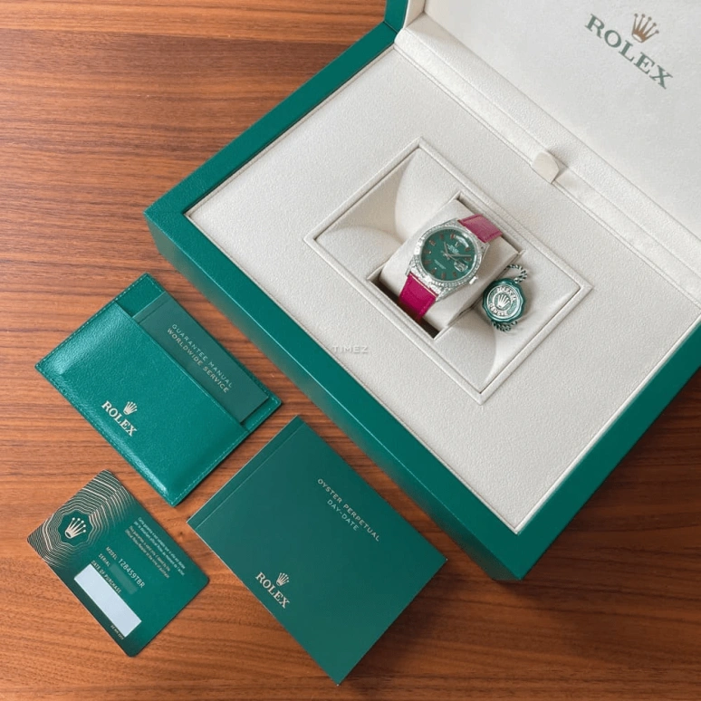 Rolex,Day-Date 36 36mm,36mm,White Gold,Green,Automatic,Date,Day,128459TBR