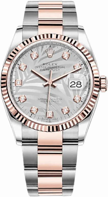 Rolex,Datejust 36 36mm,36mm,Rose Gold,Stainless Steel,Silver,Automatic,Day,70hours,126231,126231-0038