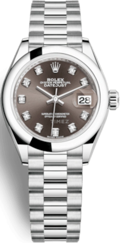 Rolex,Lady-Datejust 28mm,28mm,Platinum,Grey,Automatic,Day,55hours,279166,279166-0011