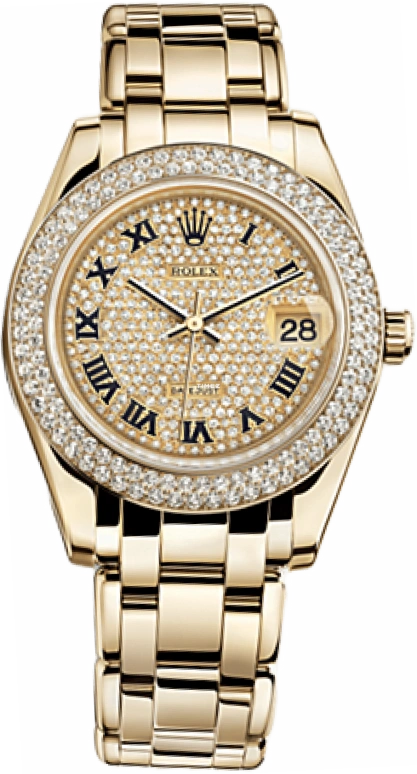 Rolex,Pearlmaster 34mm,34mm,Yellow Gold,Silver,Champagne,Automatic,Day,48hours,81338,81338-0038