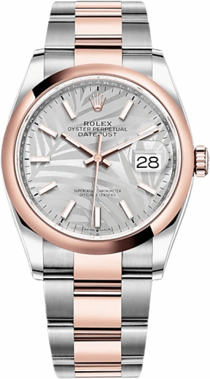 Rolex,Datejust 36 36mm,36mm,Rose Gold,Stainless Steel,Silver,Automatic,Day,70hours,126201,126201-0032
