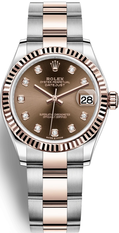 Rolex,Datejust 31 31mm,31mm,Rose Gold,Stainless Steel,Brown,Automatic,Day,55hours,278271,278271-0027