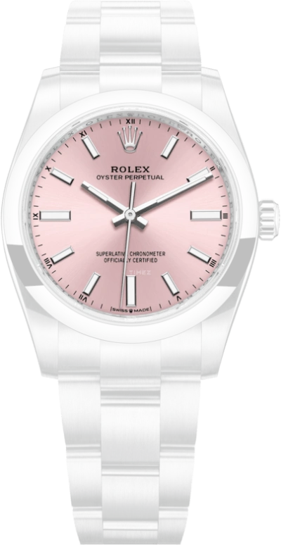 Rolex,Oyster Perpetual 34mm,34mm,Stainless Steel,Pink,Automatic,55hours,In-house Caliber,124200,124200-0004